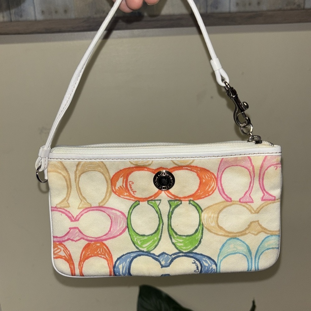 Coach y2k scribble pastel water color  Signature vintage Wristlet